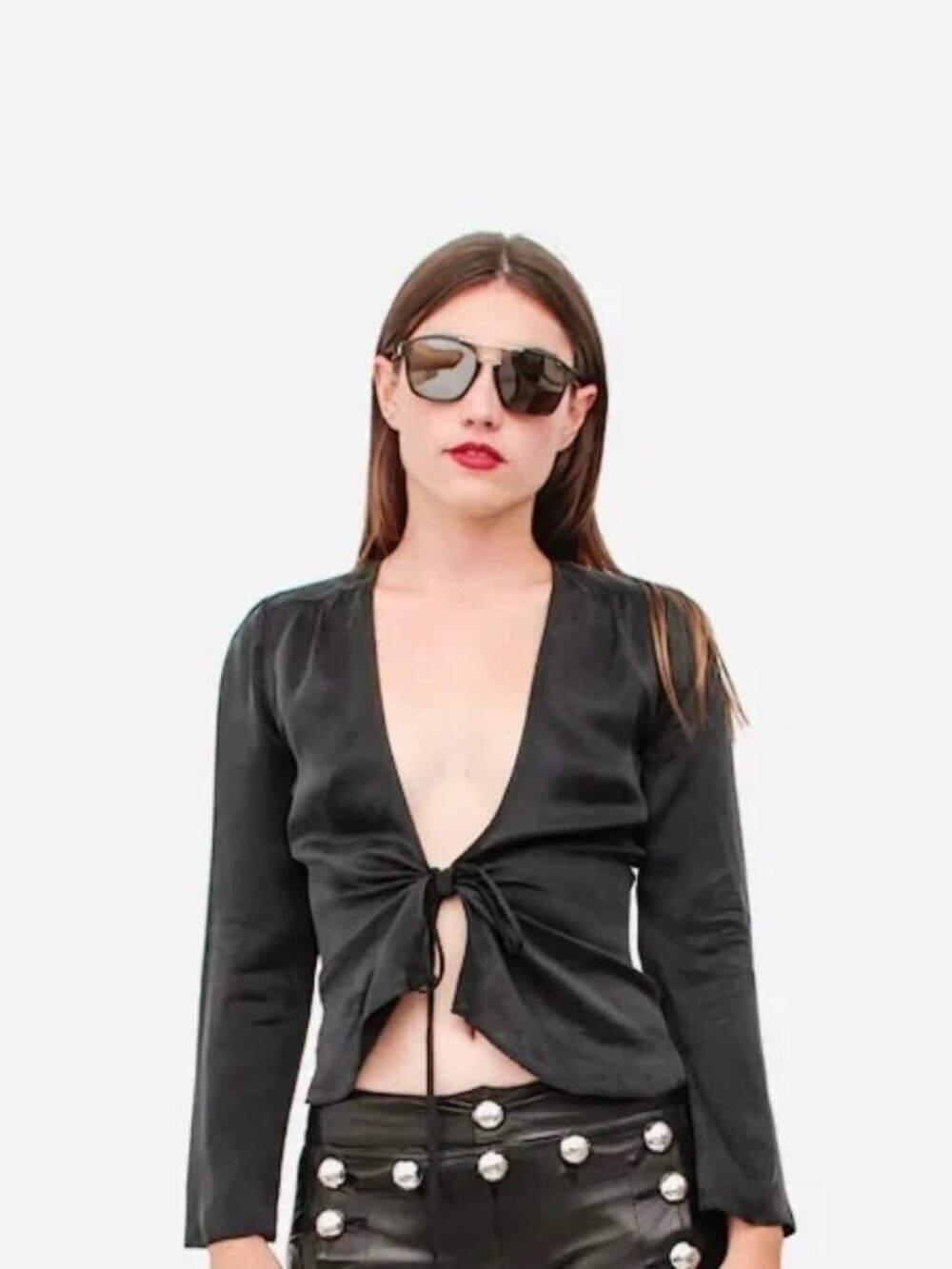 REALISATION Par THE BIANCA Black 100% Silk Top Medium